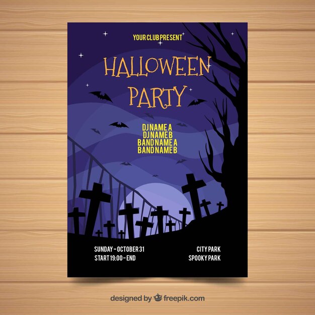 Gruselige Halloween-Party-Plakatschablone mit flachem Design