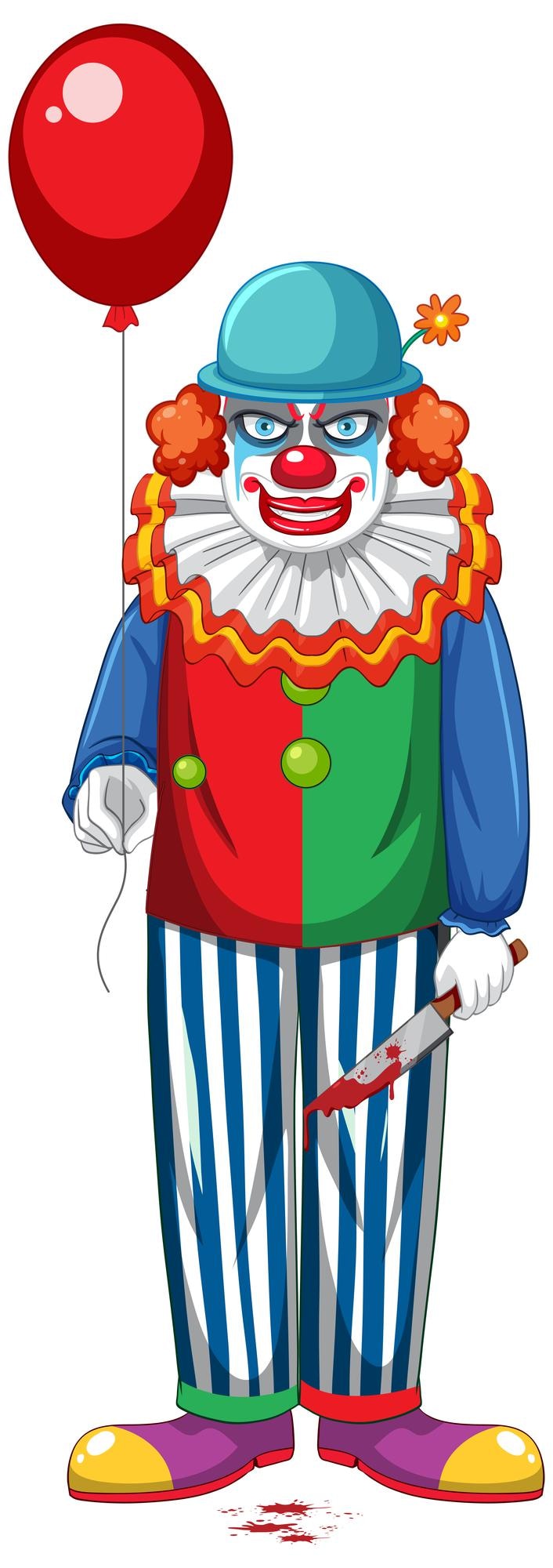 Kostenlose Vektor gruseliger clown mit ballon auf weißem hintergrund