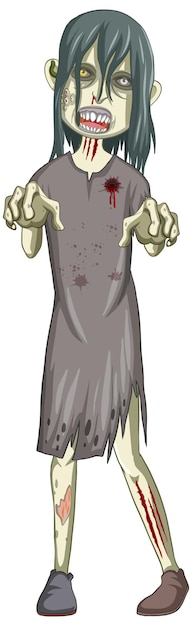Gruseliger zombie-charakter auf weißem hintergrund