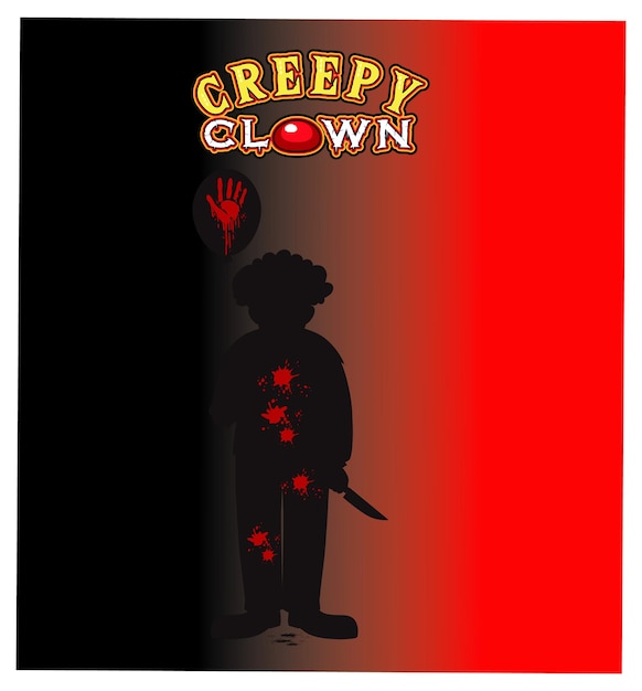 Kostenloser Vektor gruseliges clown-textplakat mit clown-silhouette