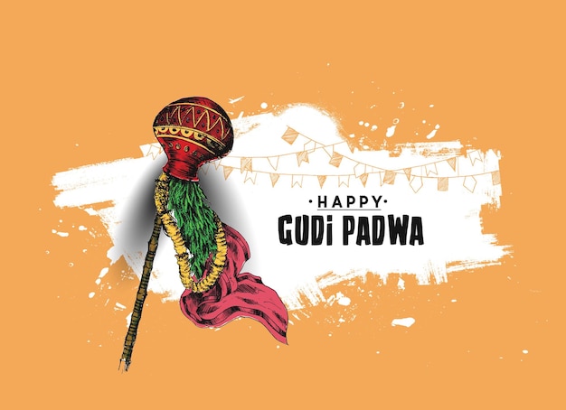 Gudi padwa marathi neujahrsfest handgezeichnete skizze vektorillustration