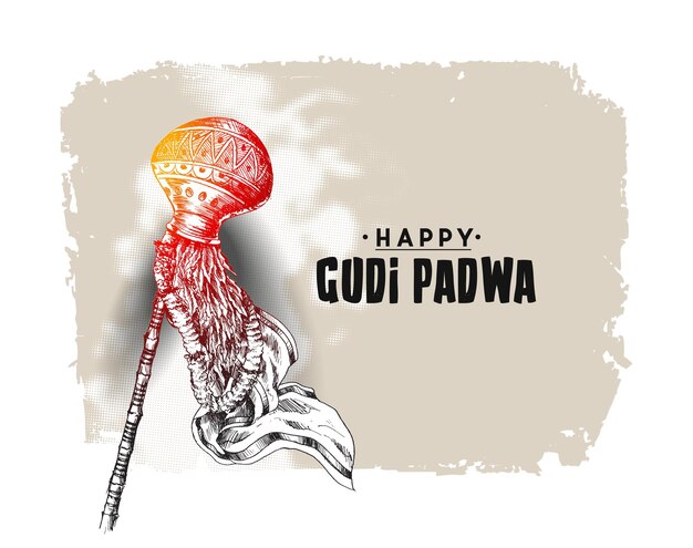 Gudi Padwa Marathi Neujahrsfest Handgezeichnete Skizze Vektorillustration