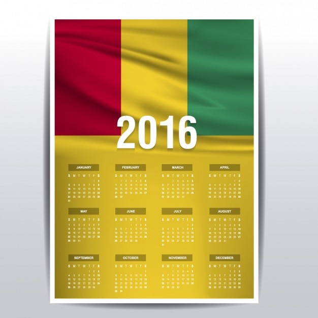 Kostenloser Vektor guinea-kalender 2016