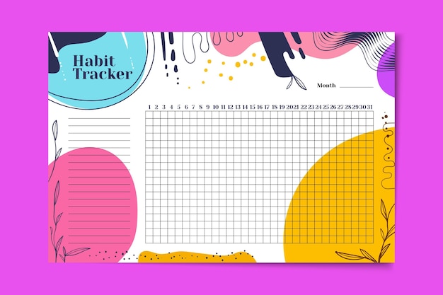 Kostenloser Vektor habit tracker mit lebendigen farbflecken