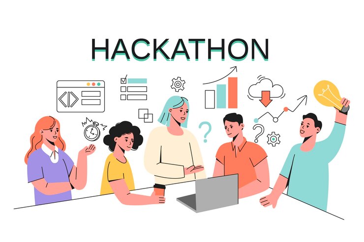 Hackathon-Doodle-Handzeichnungsteam aus Programmierern, Webentwicklern, Managern und Grafikdesignern