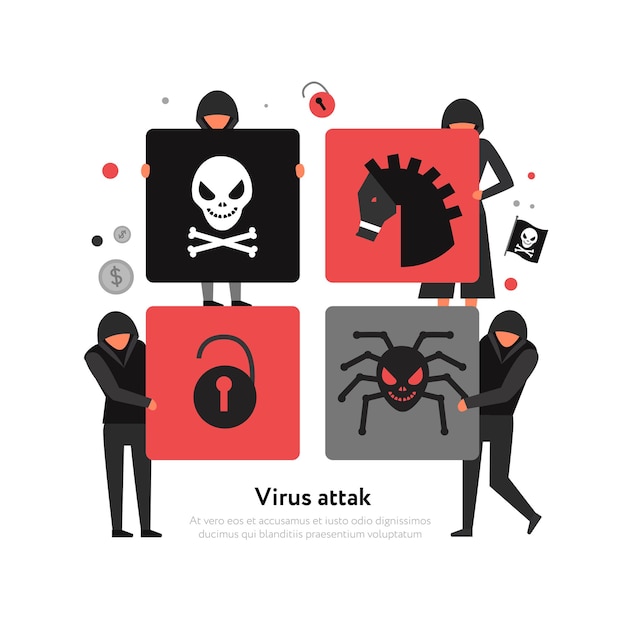 Kostenloser Vektor hacker und bedrohungen der computersicherheit
