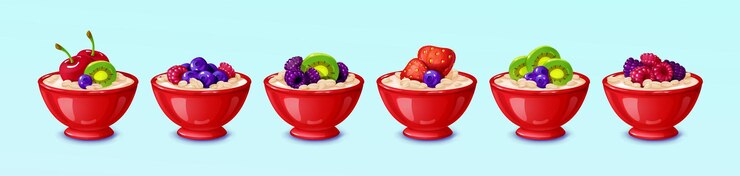 Kostenlose Vektor haferflocken mit früchten und beeren gesundes frühstück