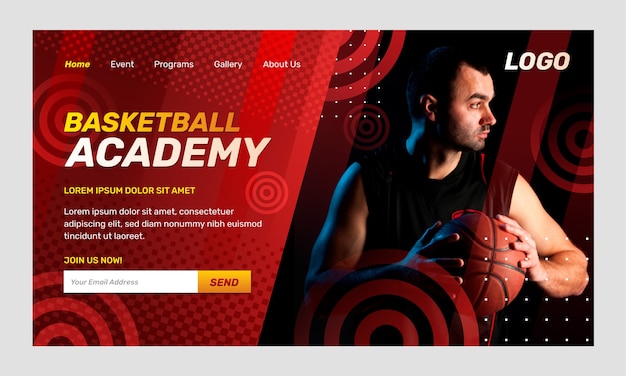 Halbton-basketball-landingpage mit farbverlauf