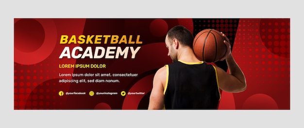 Kostenloser Vektor halbton-basketball-twitter-header mit farbverlauf