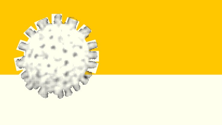 Kostenlose Vektor halbton-coronavirus auf gelbem und cremefarbenem hintergrundvektor