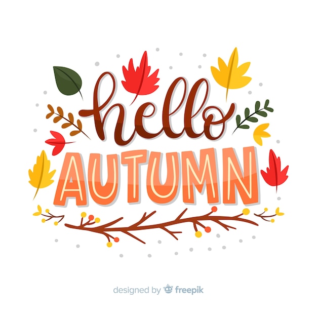 Hallo Herbst Schriftzug mit Blättern