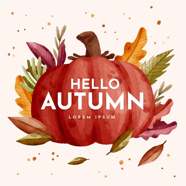 Hallo Herbsttext auf Aquarellillustration