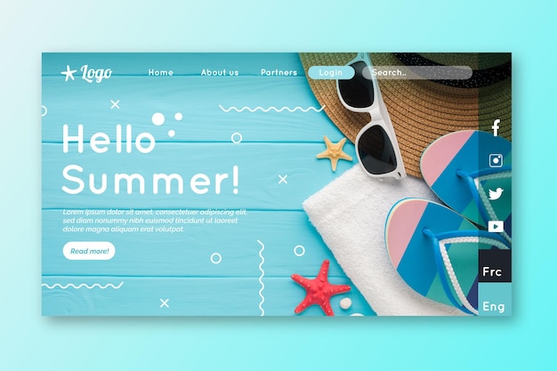 Kostenloser Vektor hallo sommer landing page mit foto