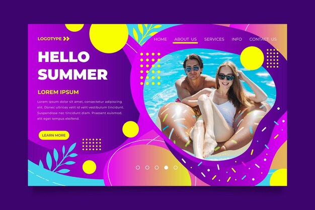 Hallo sommer landing page mit paar am pool