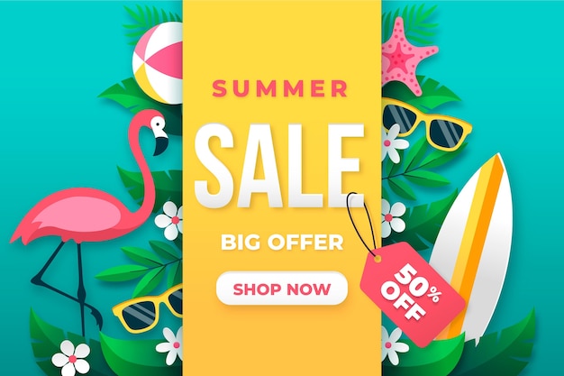Kostenloser Vektor hallo sommerschlussverkauf mit flamingo und sonnenbrille