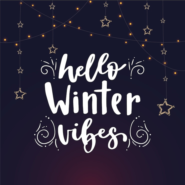 Kostenlose Vektor hallo winter schriftzug mit sternen