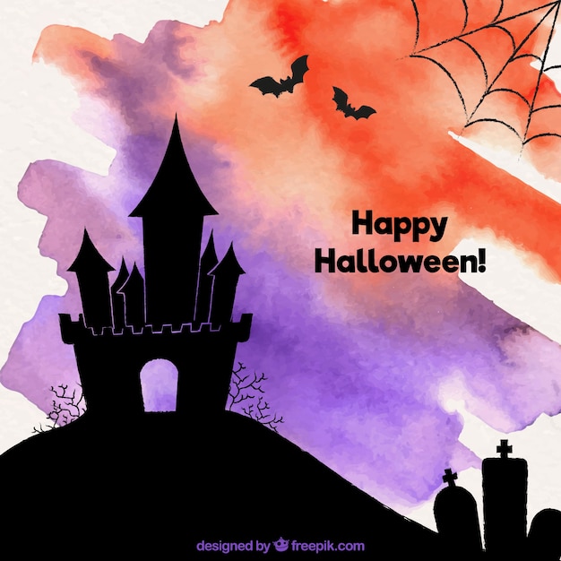 Halloween aquarell hintergrund mit schloss