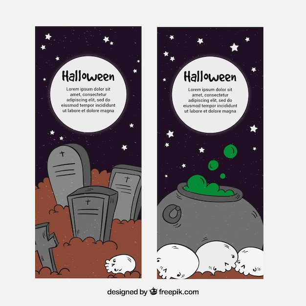 Halloween banner mit hand gezeichneten stil