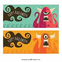 Kostenloser Vektor halloween banner von nette monster