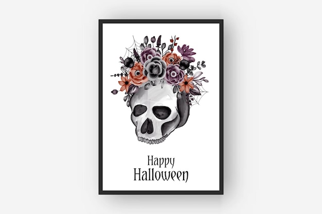 Kostenloser Vektor halloween blumenarrangements schädel und spinne aquarellillustration