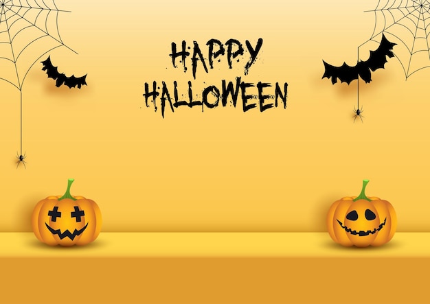 Halloween-Display-Hintergrund mit Kürbissen, Spinnen und Fledermäusen