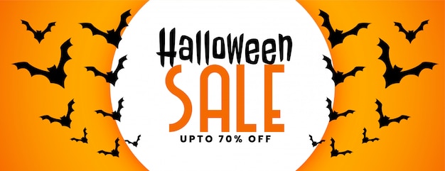 Halloween festival sale banner mit fliegenden fledermäusen