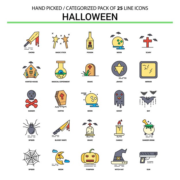 Halloween flache Linie Icon Set