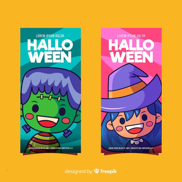 Halloween frankenstein und hexe banner