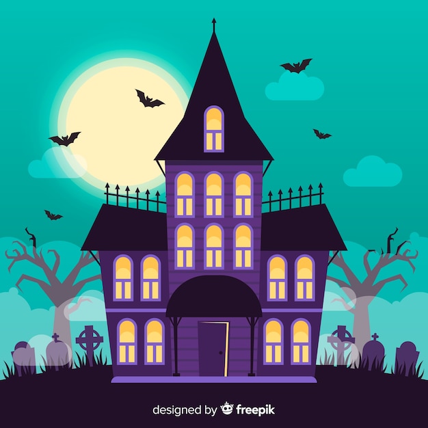 Halloween-Geisterhaus mit flachem Design