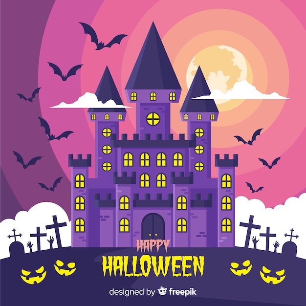 Halloween-geisterhaus mit flachem design