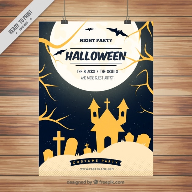 Kostenloser Vektor halloween-geisterhaus poster und friedhof