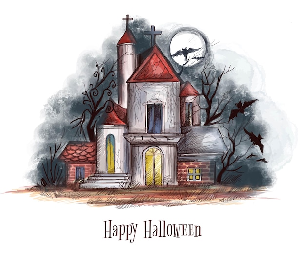 Kostenloser Vektor halloween gruseliger hausillustrationshintergrund