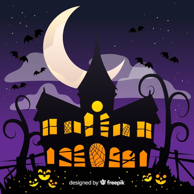 Kostenloser Vektor halloween-haushintergrund im flachen design