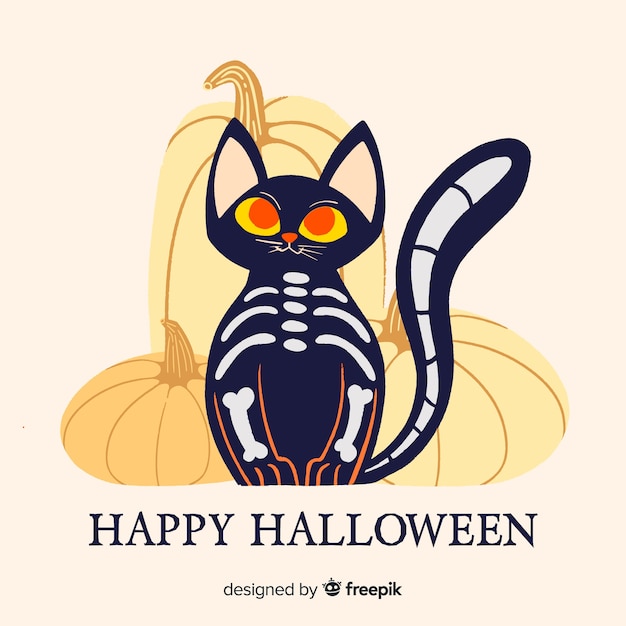Kostenloser Vektor halloween-hintergrund mit schwarzer katze