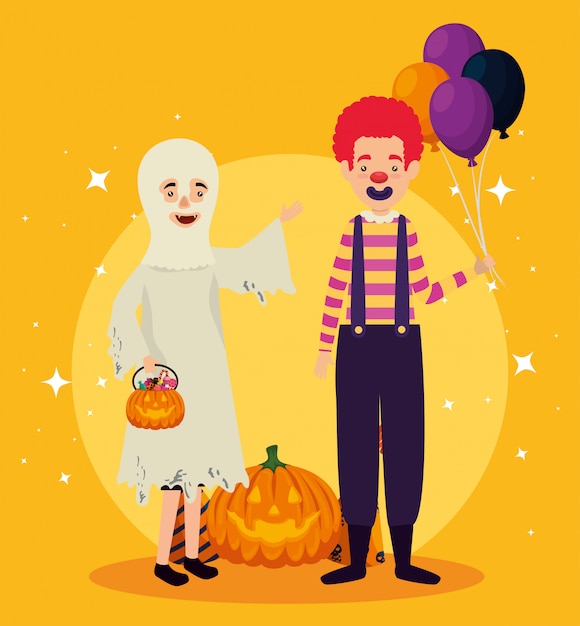 Halloween-Karte mit Geistverkleidung und -clown