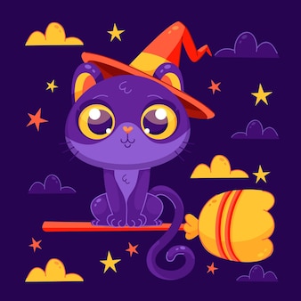 Halloween-katzenillustration mit farbverlauf