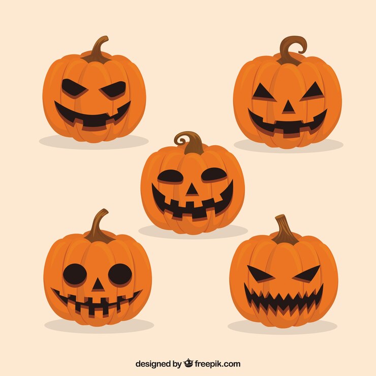 Kostenlose Vektor halloween-kürbis-set