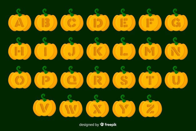Halloween-Kürbisalphabet auf grünem Hintergrund