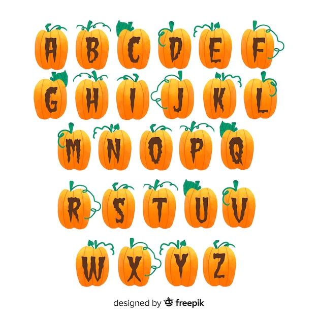 Halloween-kürbisalphabet auf weißem hintergrund