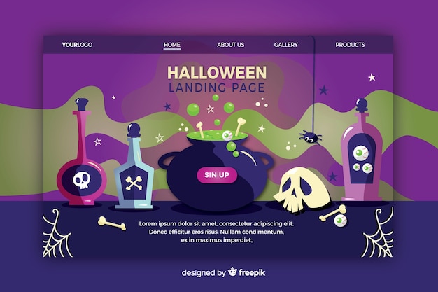 Kostenloser Vektor halloween landing page im flachen design