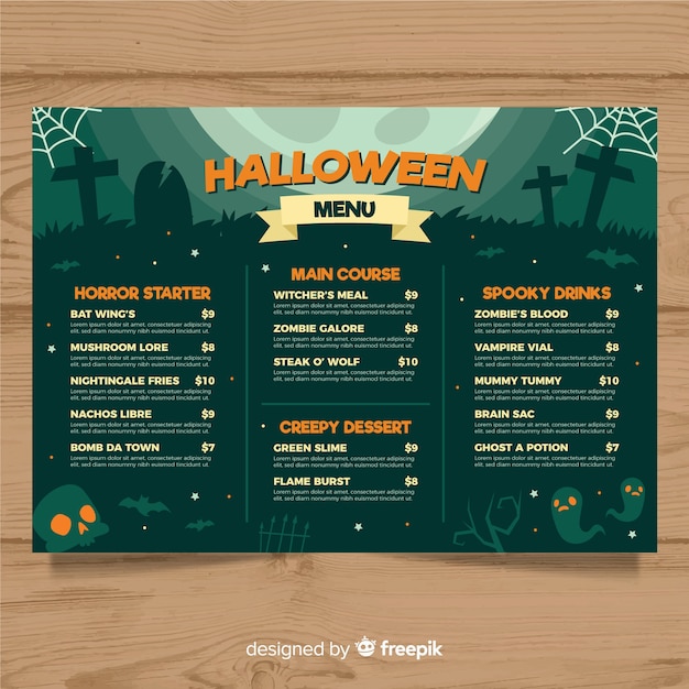 Halloween-menüschablone mit flachem design