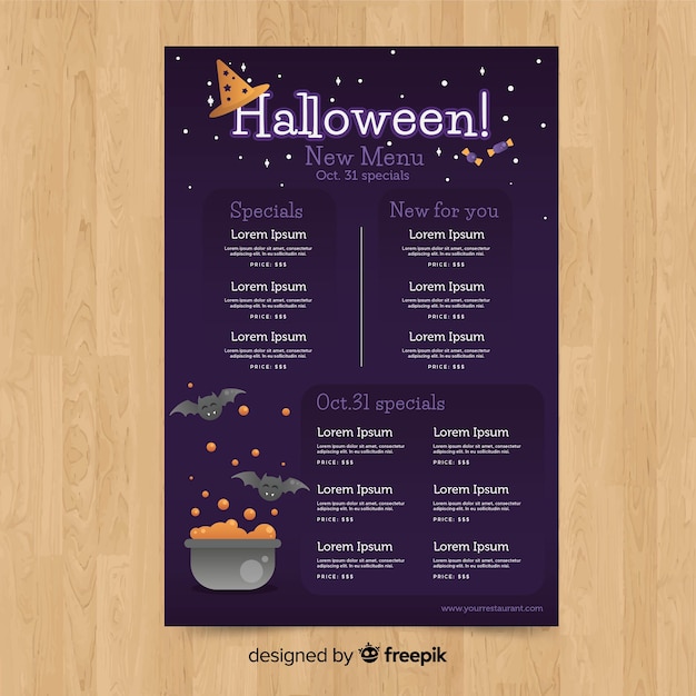 Halloween-menüschablone mit flachem design