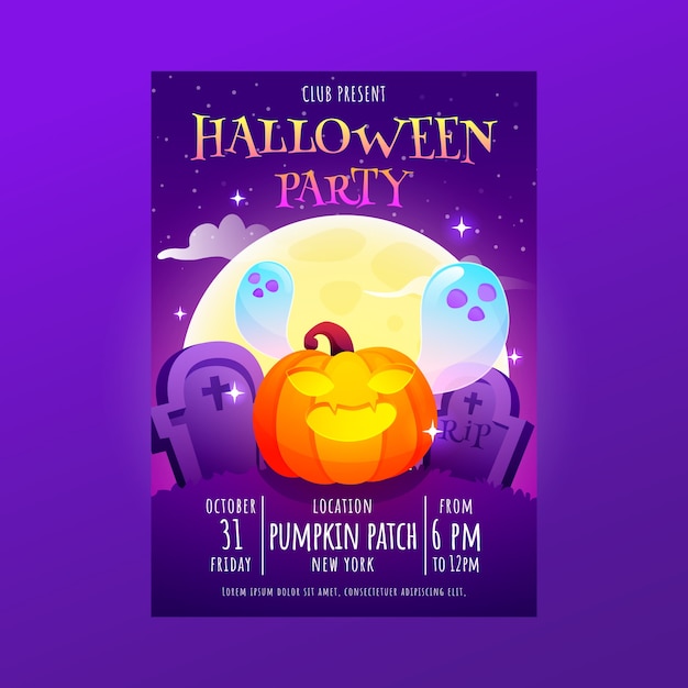 Kostenloser Vektor halloween-party-einladungsvorlage mit farbverlauf