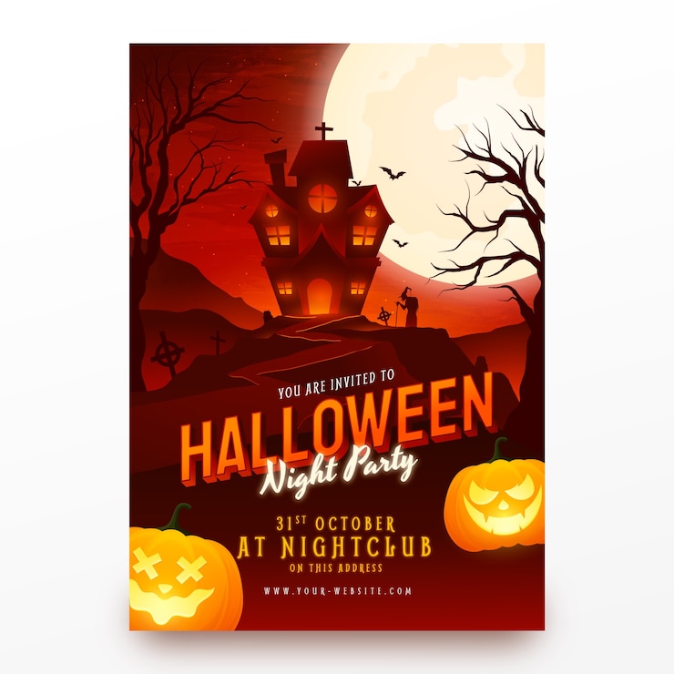 Kostenlose Vektor halloween-party-einladungsvorlage mit farbverlauf