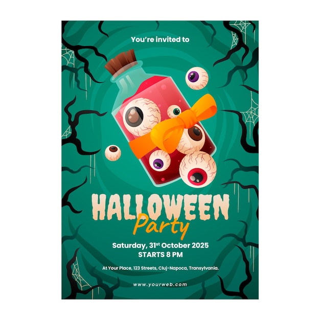 Kostenloser Vektor halloween-party-einladungsvorlage mit farbverlauf