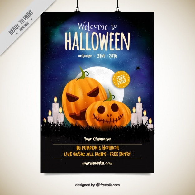 Halloween-party-plakat mit kürbissen und kerzen