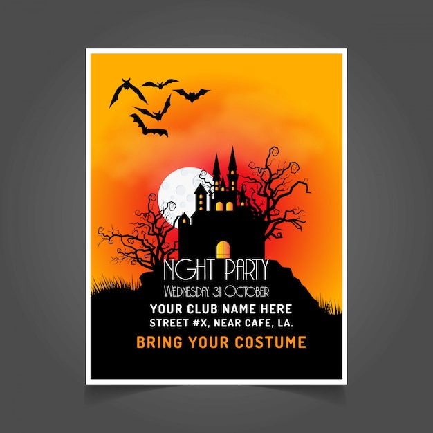 Halloween-partyeinladungskarte mit dunklem hintergrundvektor