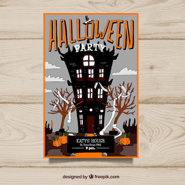 Halloween-partyplakat mit einer verlassenen burg