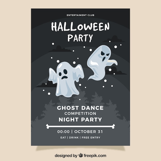 Kostenloser Vektor halloween-partyplakat mit geistern