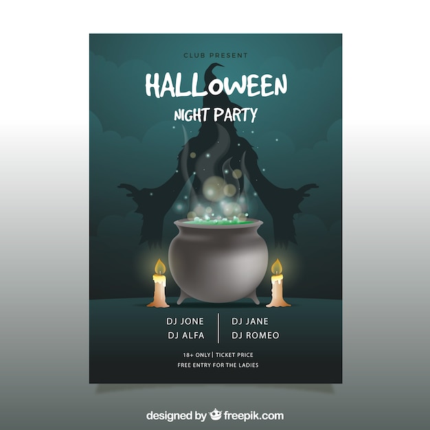 Kostenloser Vektor halloween-partyplakat mit kessel
